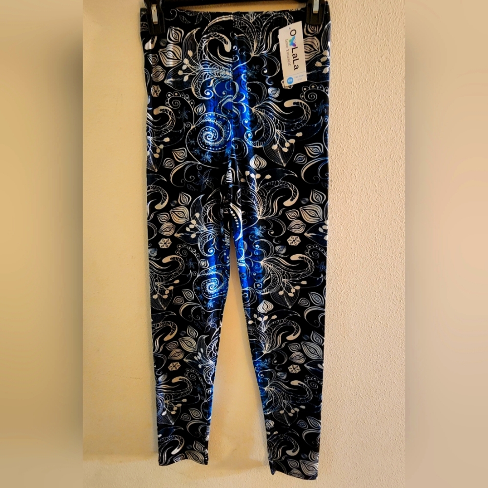 Ooh lala Leggings - Size 2-12 - Blue & Black Pattern - Polyester / Spandex NWT
